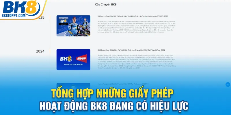 Tổng hợp những giấy phép hoạt động BK8 đang có hiệu lực